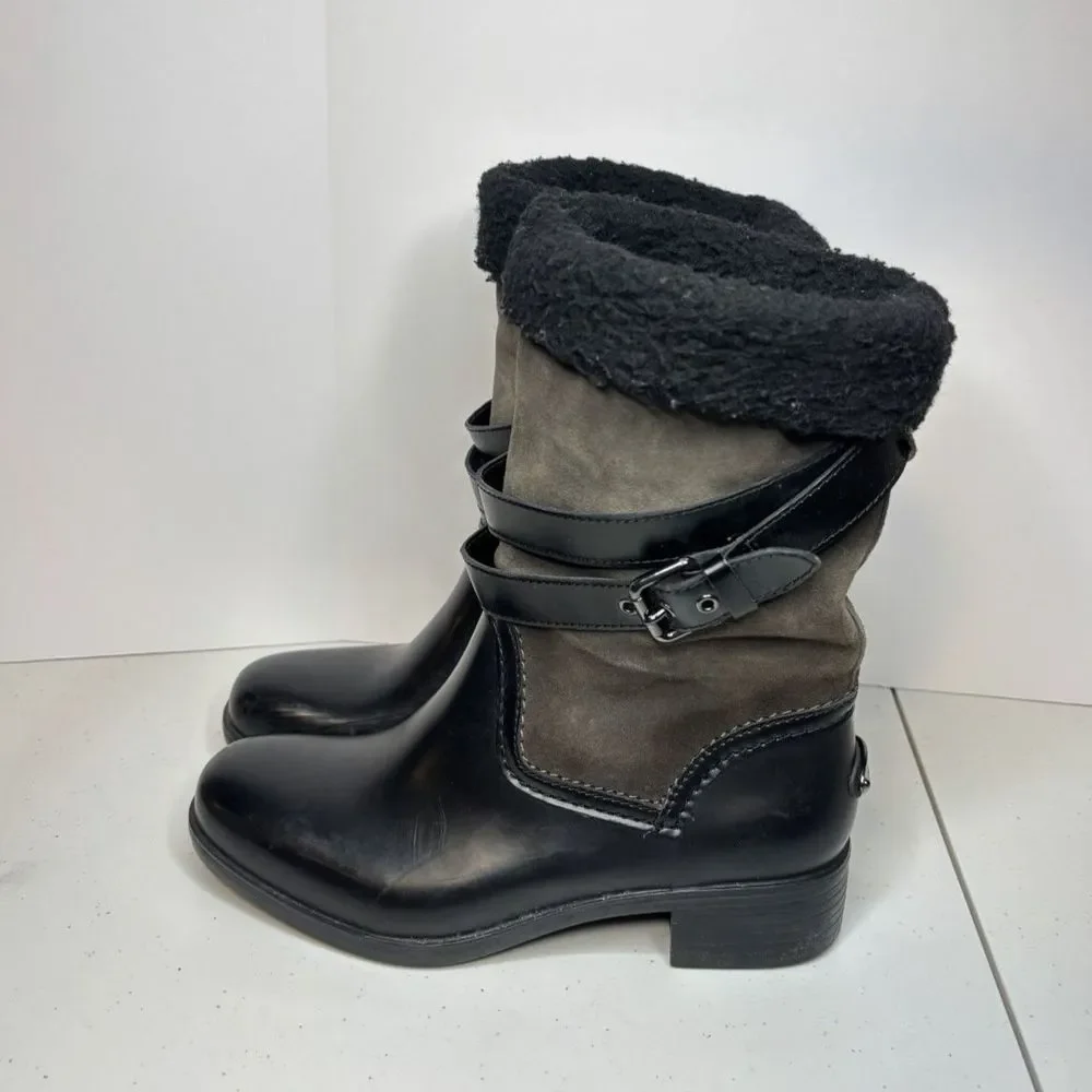 Coach Zena New York Faux Fur Suede Leather Insulated Boots Womens Buckle Lux - Picture 5 of 6